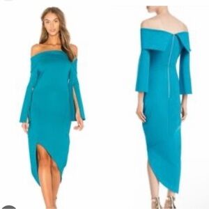 Elliatt Teal Off-Shoulder One-Sleeve Bodycon Dress